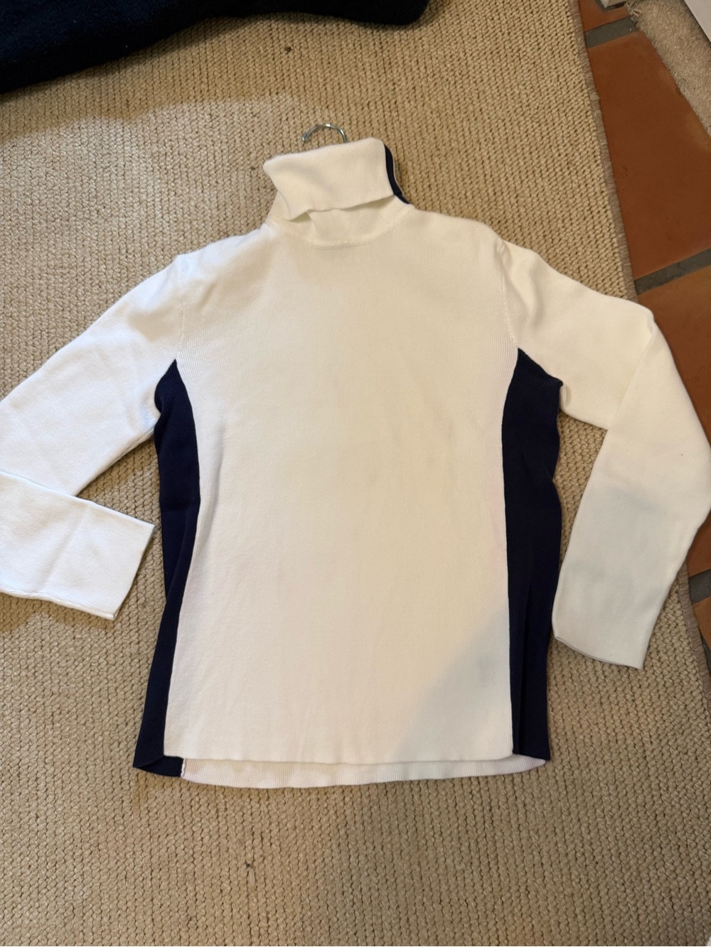 Ralph Lauren White Turtleneck Sweater with Navy Side Panels